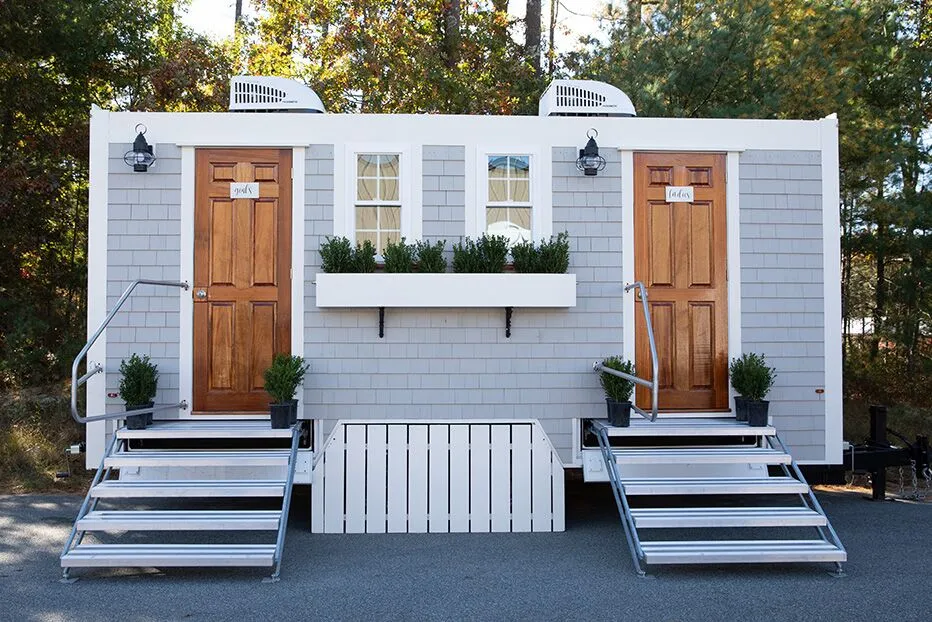 Portable restrooms prepared for a wedding